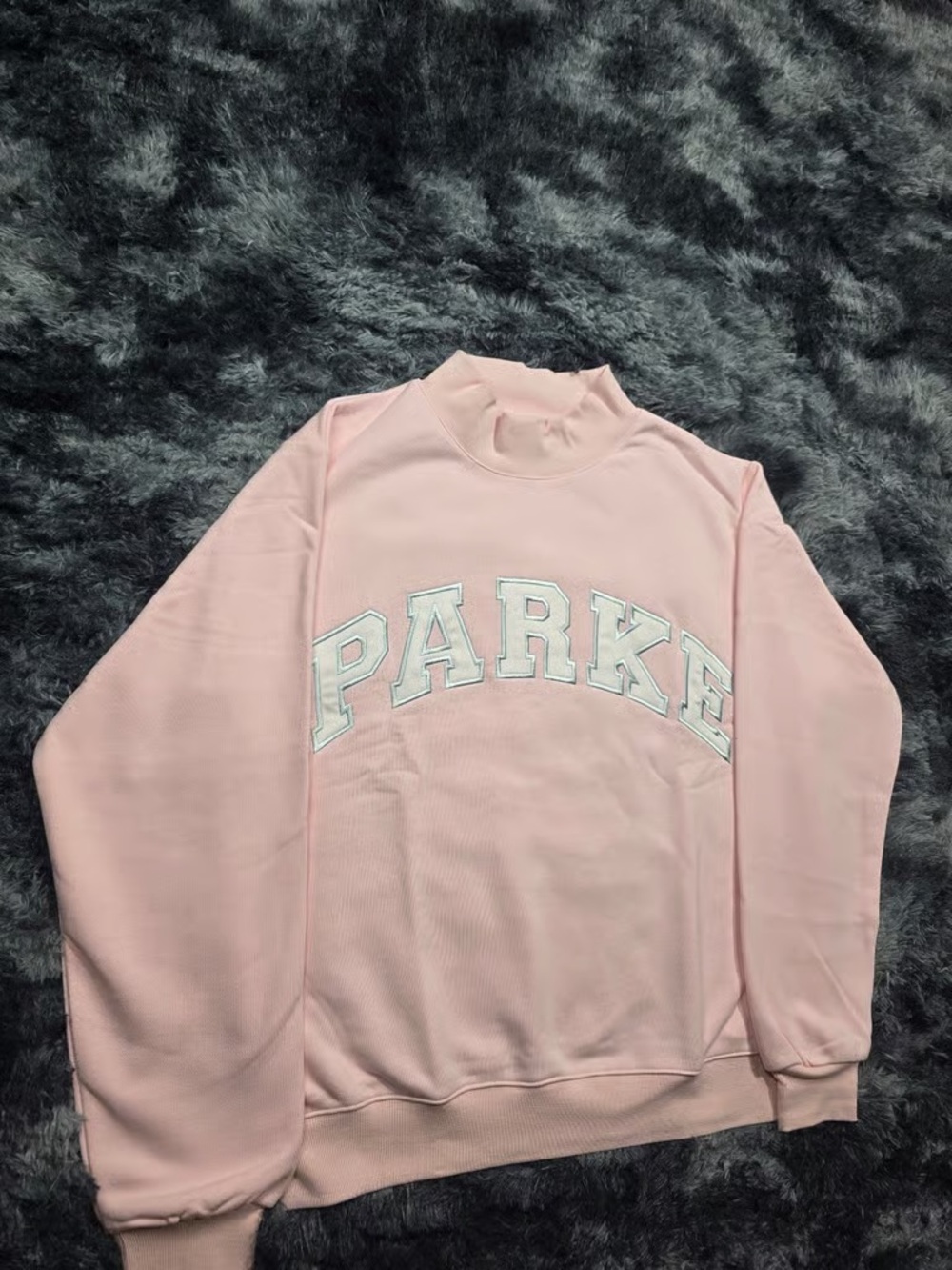Parke Pink Mock Neck Sweatshirt with White Appliqué Logo